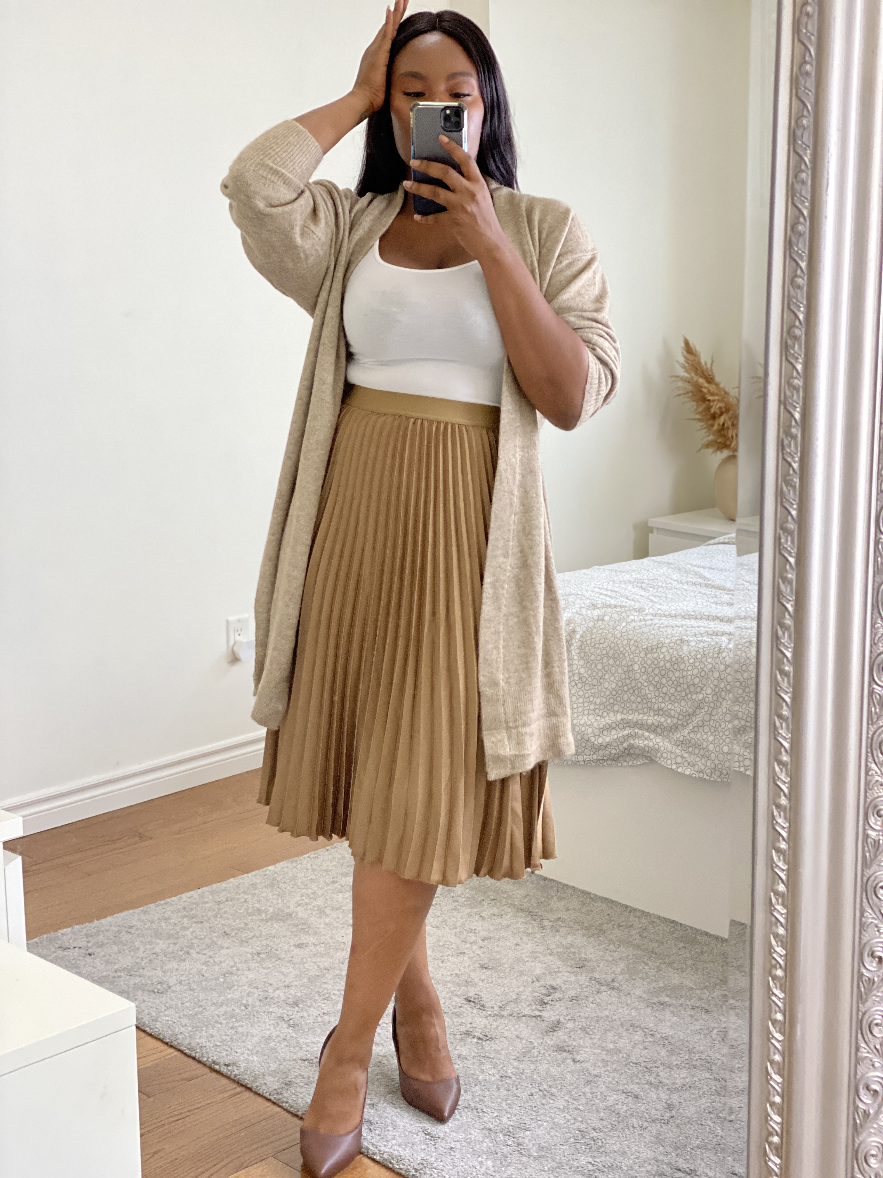 What to Wear to Work, Pleated Skirt + Cardigan
